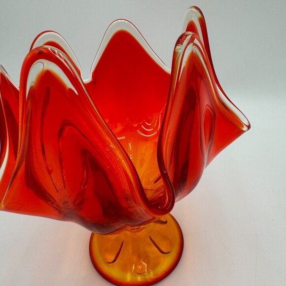 Vintage Viking Epic Swung Glass Handkerchief Vase Amberina 6 Petal Pedestal - Picture 5 of 10